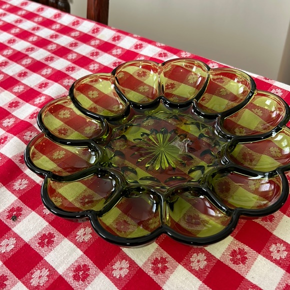 Dining Vintage Green Glass 1 Inch Round Deviled Egg Server Poshmark